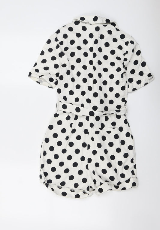 Topshop Womens Ivory Polka Dot Viscose Playsuit One-Piece Size 4 Zip