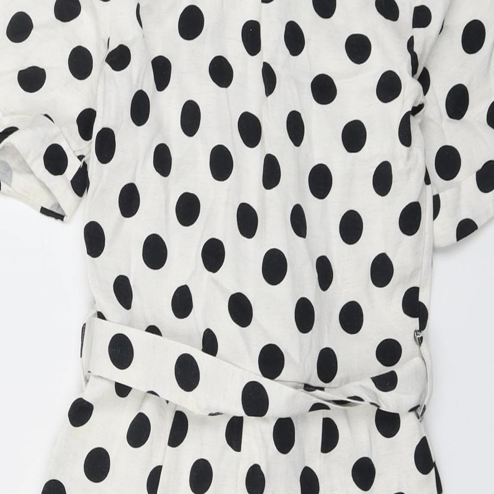 Topshop Womens Ivory Polka Dot Viscose Playsuit One-Piece Size 4 Zip