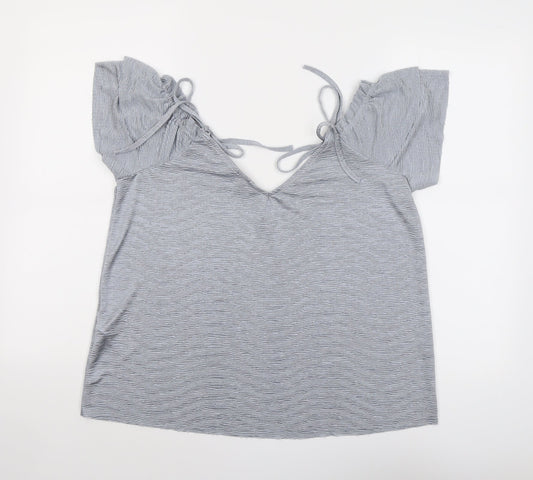 New Look Womens Grey Polyester Basic Blouse Size 14 V-Neck - Textured