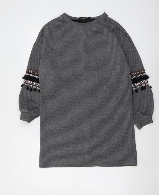Misspap Womens Grey Polyester Jumper Dress Size S Round Neck Pullover