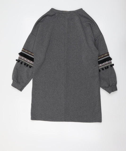 Misspap Womens Grey Polyester Jumper Dress Size S Round Neck Pullover