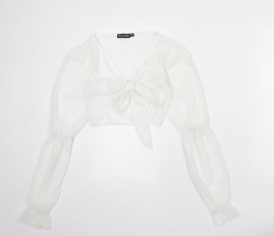 Womens UK Size 8 PRETTYLITTLETHING White Wrap Blouse