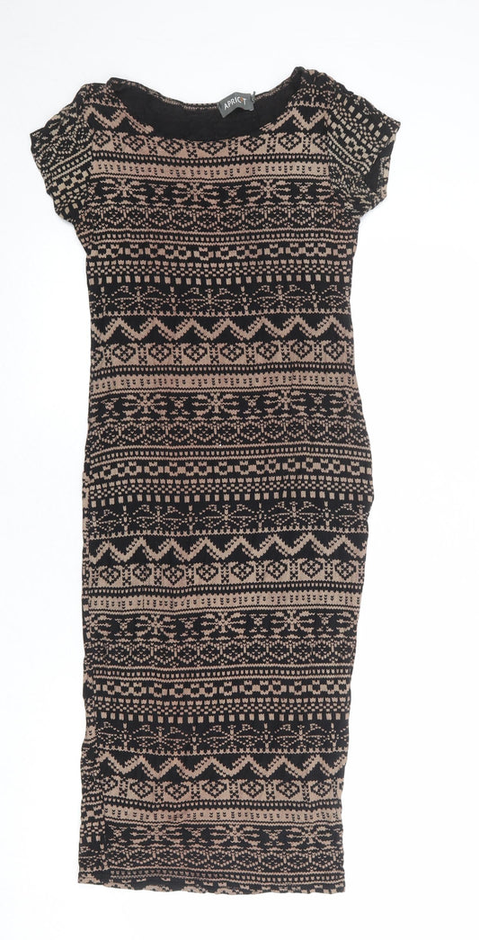 Apricot Womens Black Geometric Viscose Bodycon Size S Round Neck Pullover - Size S-M