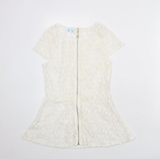 Blue Vanilla Womens White Cotton Basic Blouse Size S Boat Neck