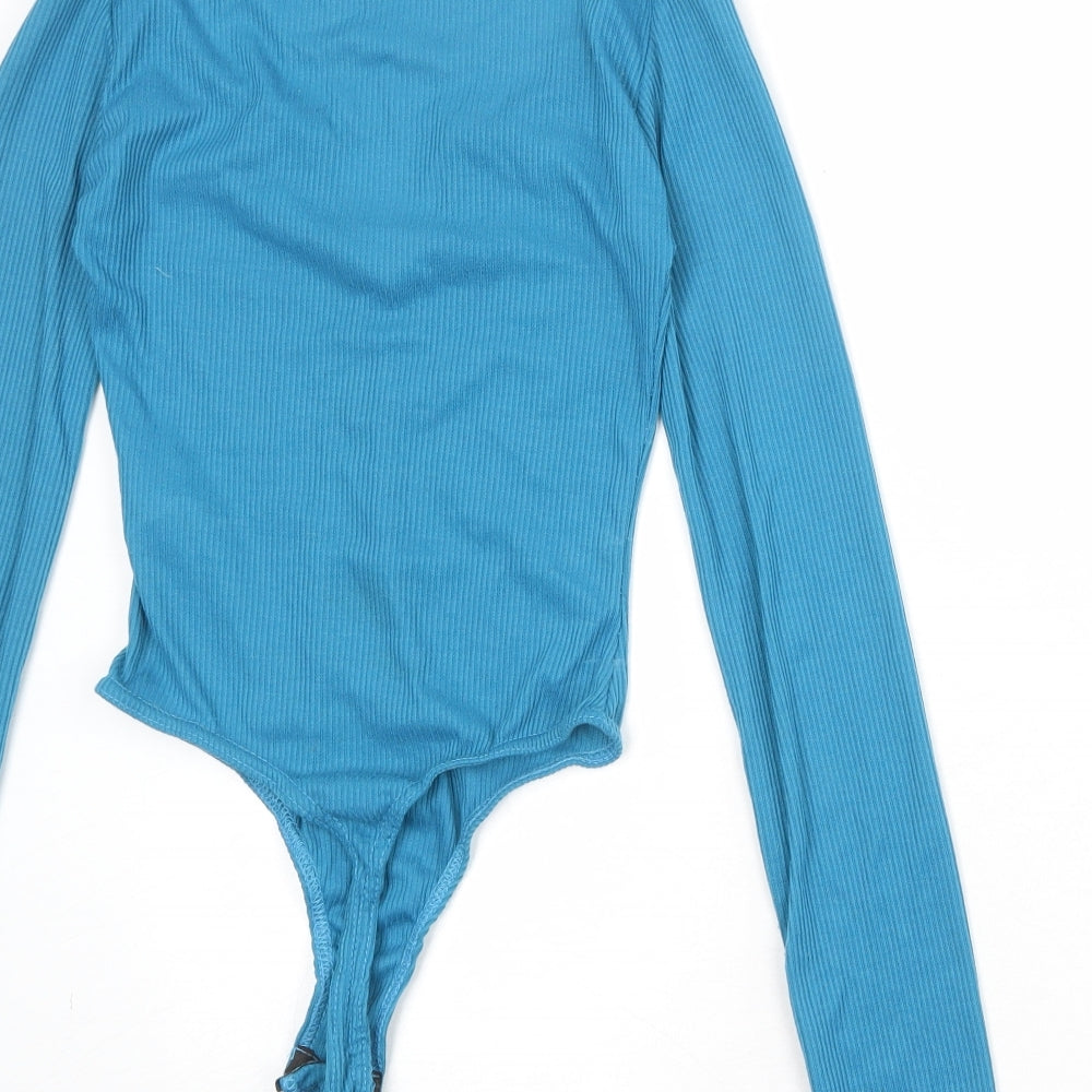 PRETTYLITTLETHING Womens Blue Polyester Bodysuit One-Piece Size 4 Snap