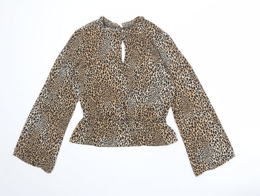 Divided by H&M Womens Multicoloured Animal Print Polyester Basic Blouse Size 8 Round Neck - Leopard Print