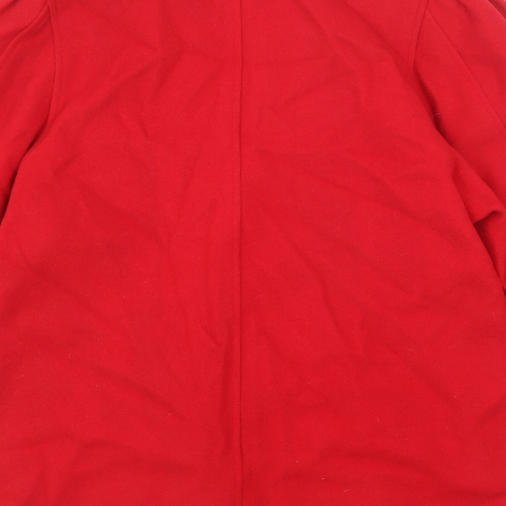 Brand and care label for C&A women’s red jacket, size UK 14, button