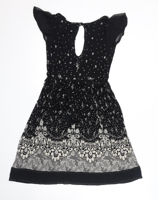 Miss Selfridge Womens Black Geometric Polyester A-Line Size 10 Round Neck Pullover - Open Back