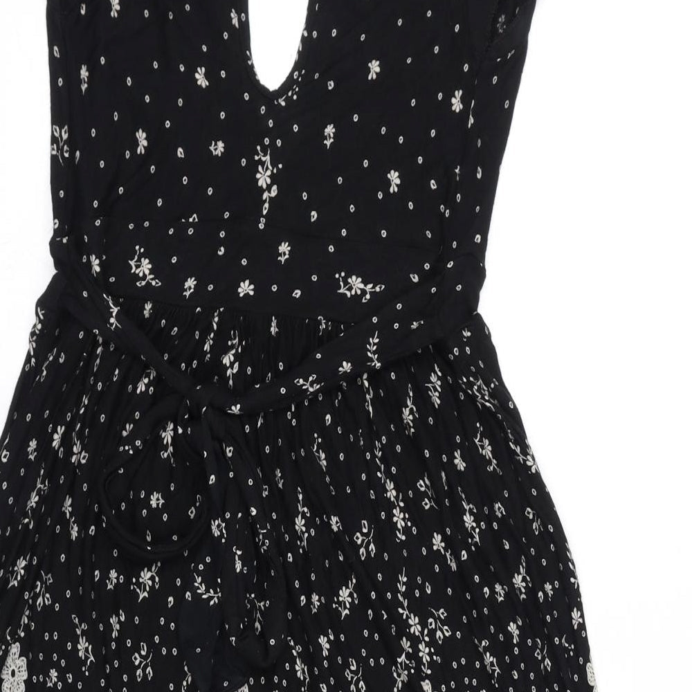 Miss Selfridge Womens Black Geometric Polyester A-Line Size 10 Round Neck Pullover - Open Back