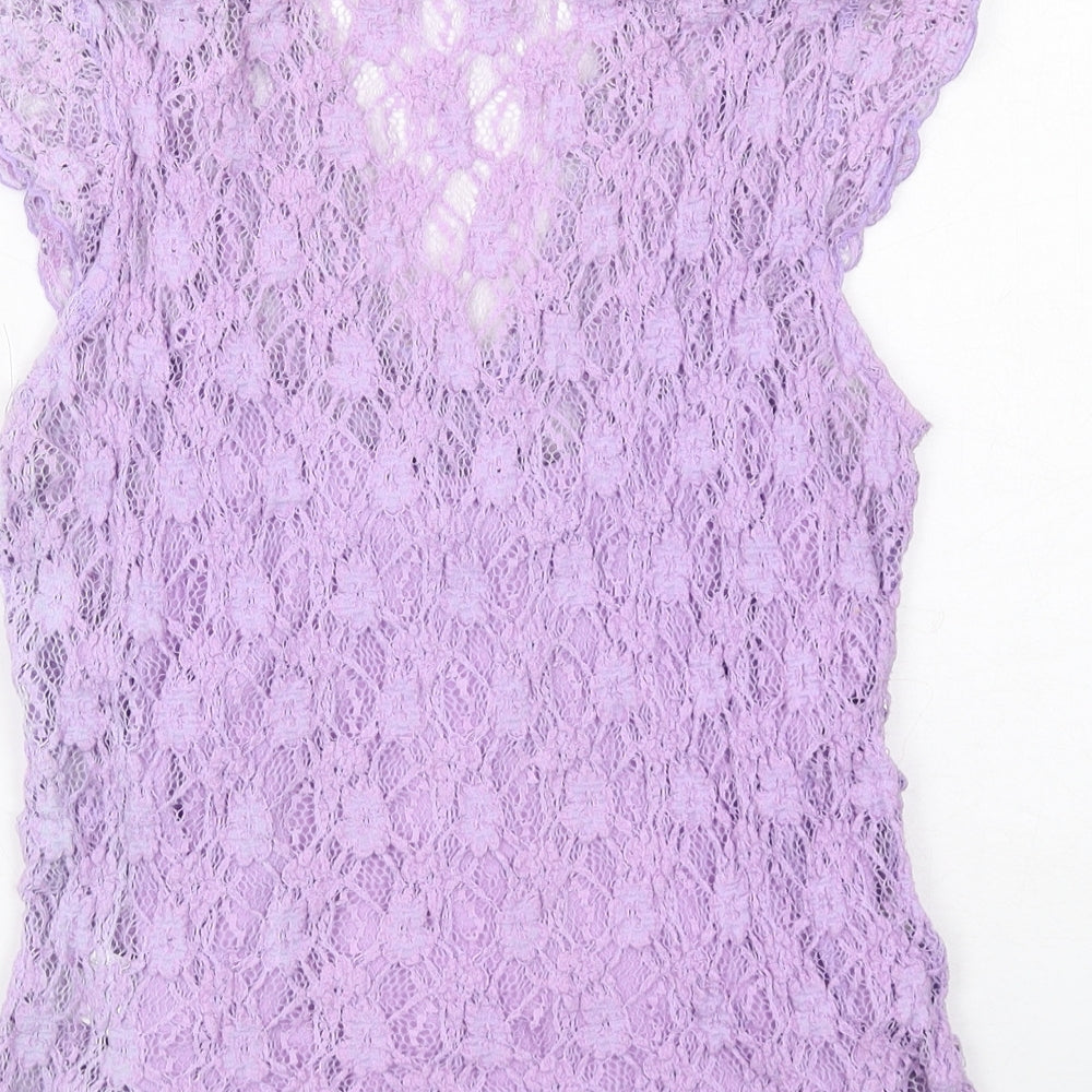 Precis Womens Purple Viscose Basic Tank Size M V-Neck