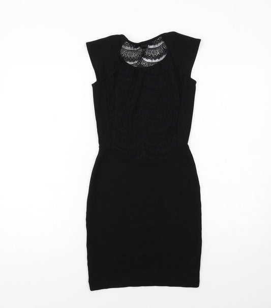 French Connection Womens Black Viscose Shift Size 8 Round Neck Pullover - Lace Detail