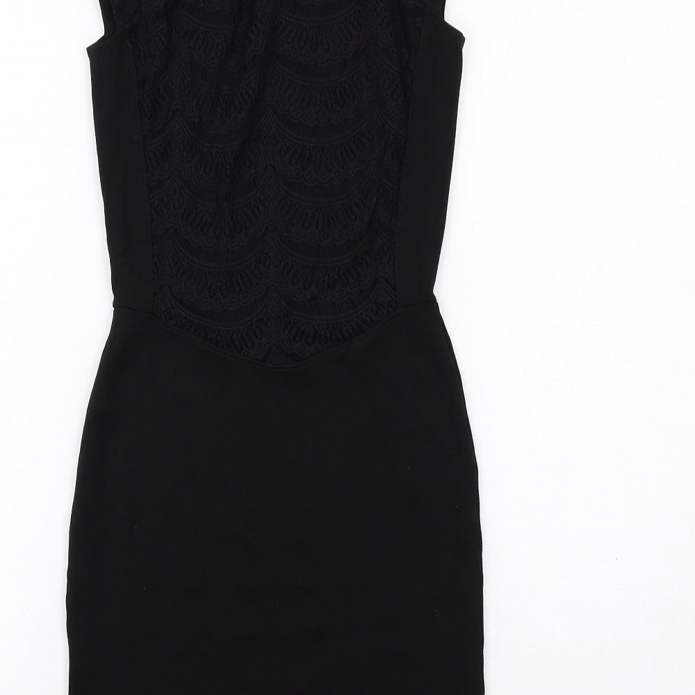 French Connection Womens Black Viscose Shift Size 8 Round Neck Pullover - Lace Detail