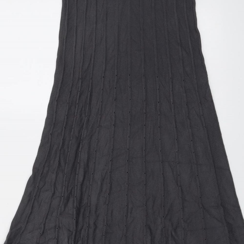 Marks and Spencer Womens Grey Striped Viscose Swing Skirt Size 10