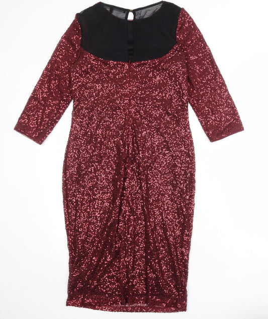 Oasis Womens Red Polyester A-Line Size M Round Neck Zip