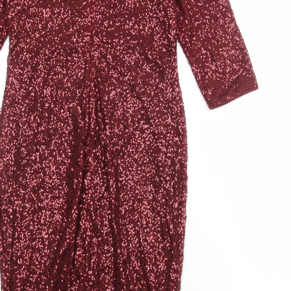 Oasis Womens Red Polyester A-Line Size M Round Neck Zip