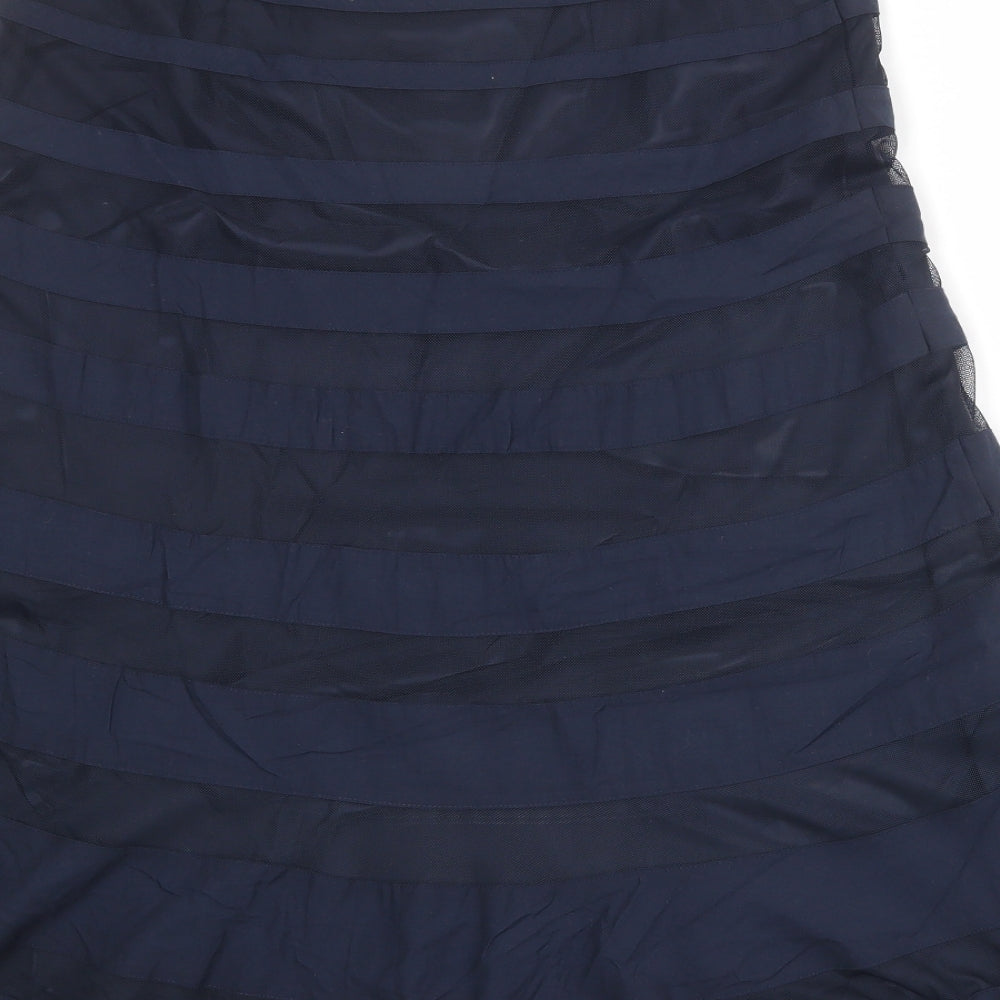 Per Una Womens Blue Striped Polyester Swing Skirt Size 14 Zip