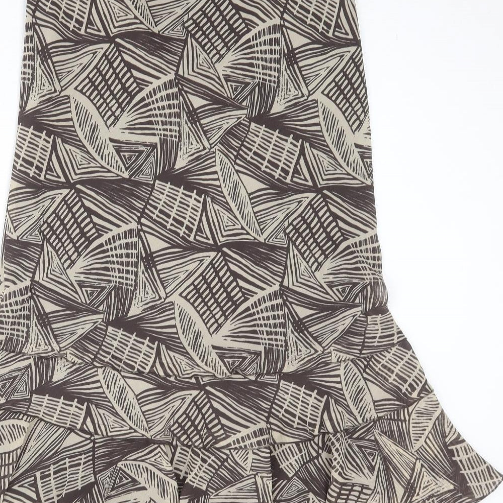 Marks and Spencer Womens Brown Geometric Polyester Trumpet Skirt Size 12