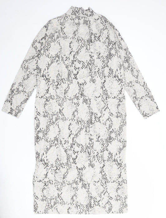 Marks and Spencer Womens Grey Animal Print Viscose Jumper Dress Size 14 Mock Neck Pullover - Snakeskin pattern