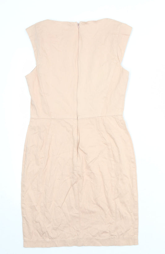 French Connection Womens Pink Cotton Shift Size 10 Round Neck Zip