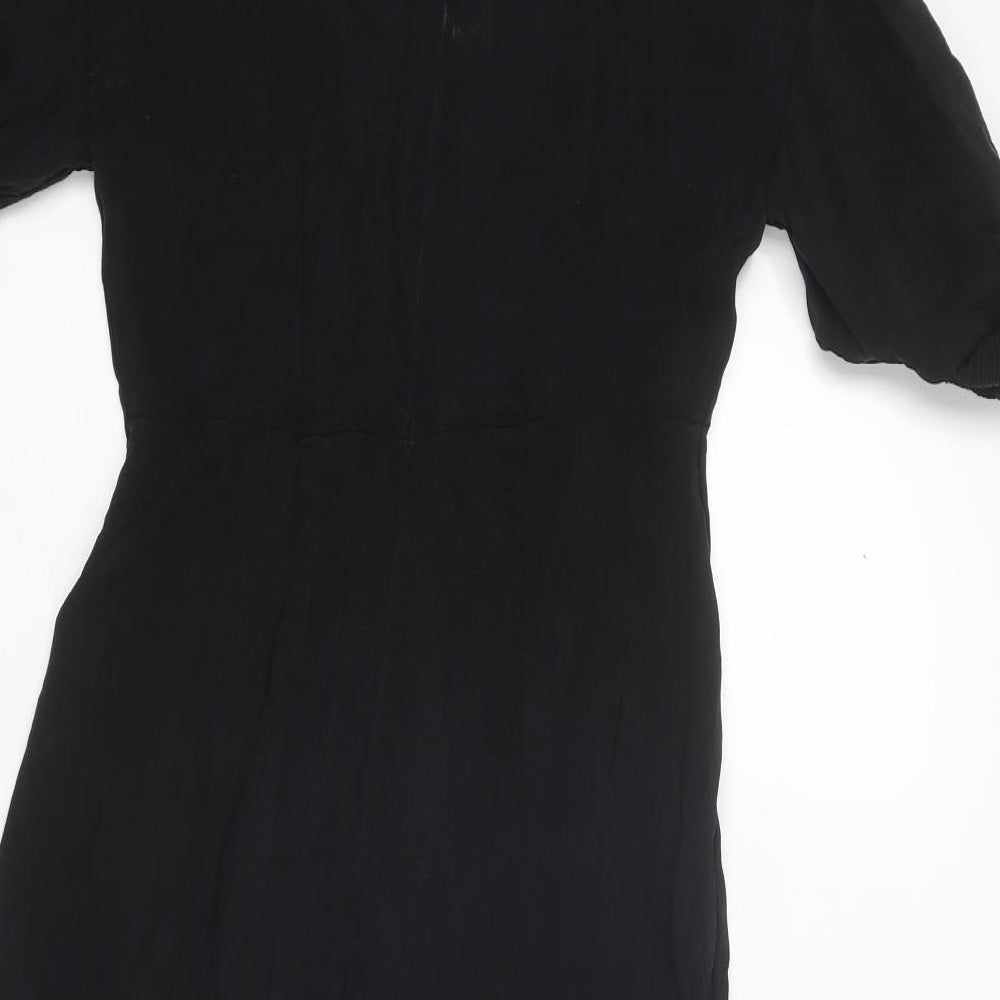 H&M Womens Black Cupro A-Line Size 4 Round Neck Zip