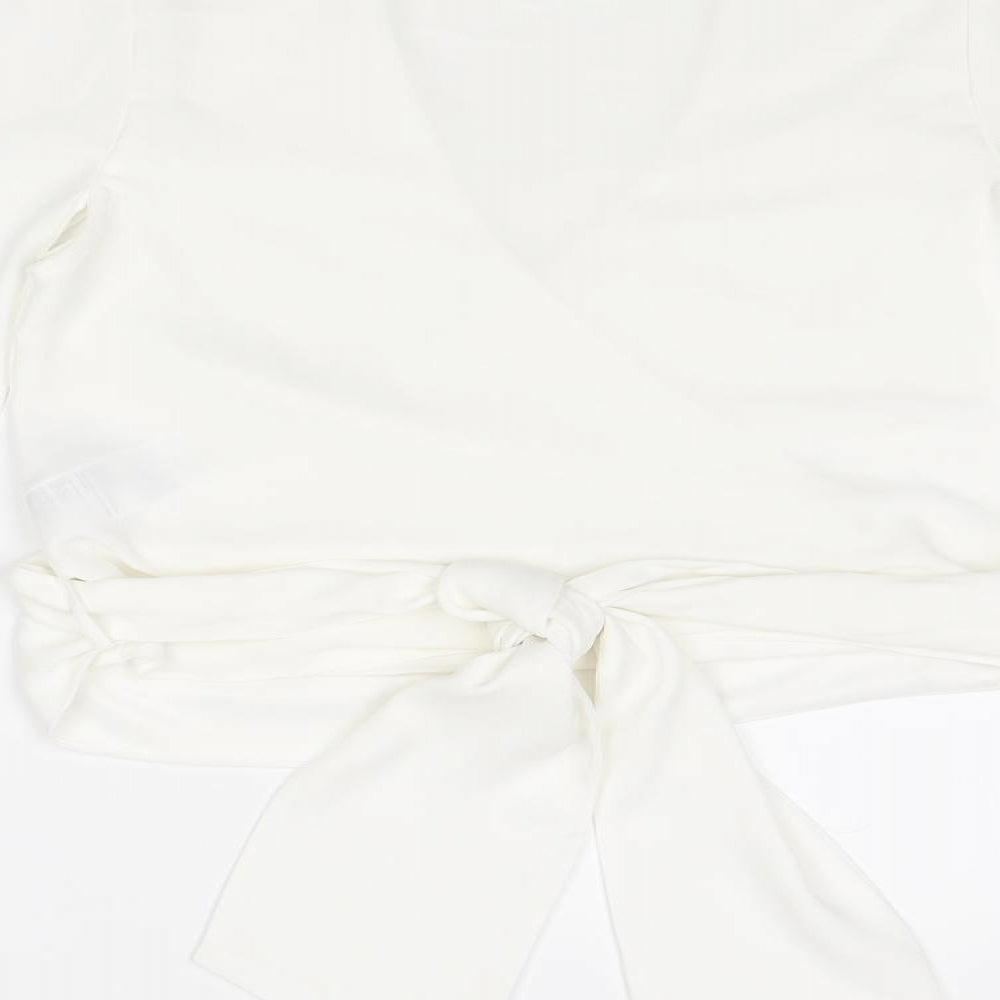 Coast Womens White Polyester Basic Blouse Size 8 V-Neck - Tie Back