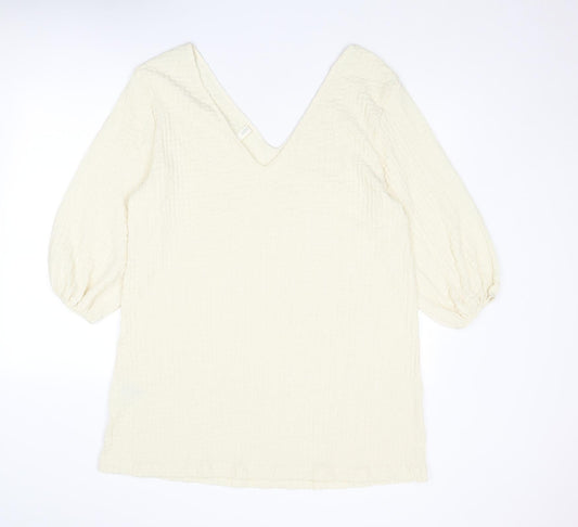 H&M Womens Ivory Polyester A-Line Size S V-Neck Pullover