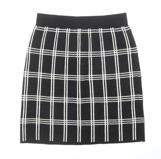 Kenar Womens Black Check Acrylic A-Line Skirt Size S