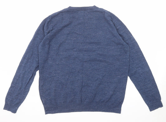 Label Lab Mens Blue Round Neck Cotton Pullover Jumper Size L Long Sleeve
