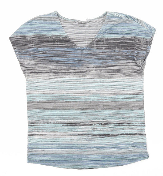 Fransa Womens Multicoloured Geometric Polyester Basic T-Shirt Size S V-Neck