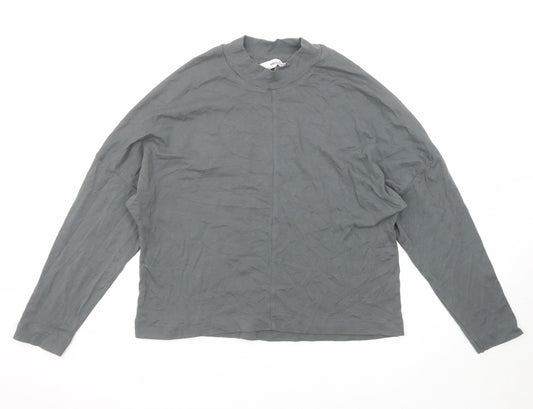 Mango Womens Grey Polyester Basic T-Shirt Size XS Mock Neck