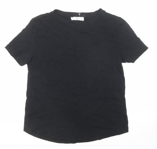 Womens UK Size S Mango Black Basic T-Shirt
