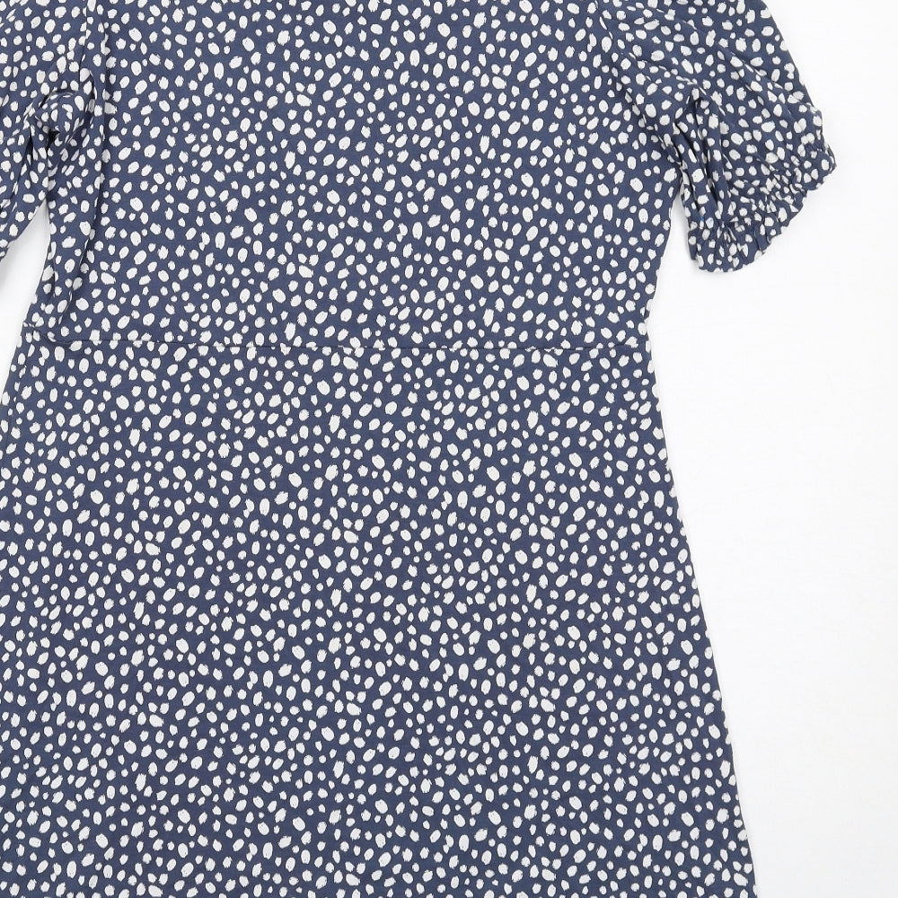 Marks and Spencer Womens Blue Geometric Viscose A-Line Size 14 V-Neck Pullover
