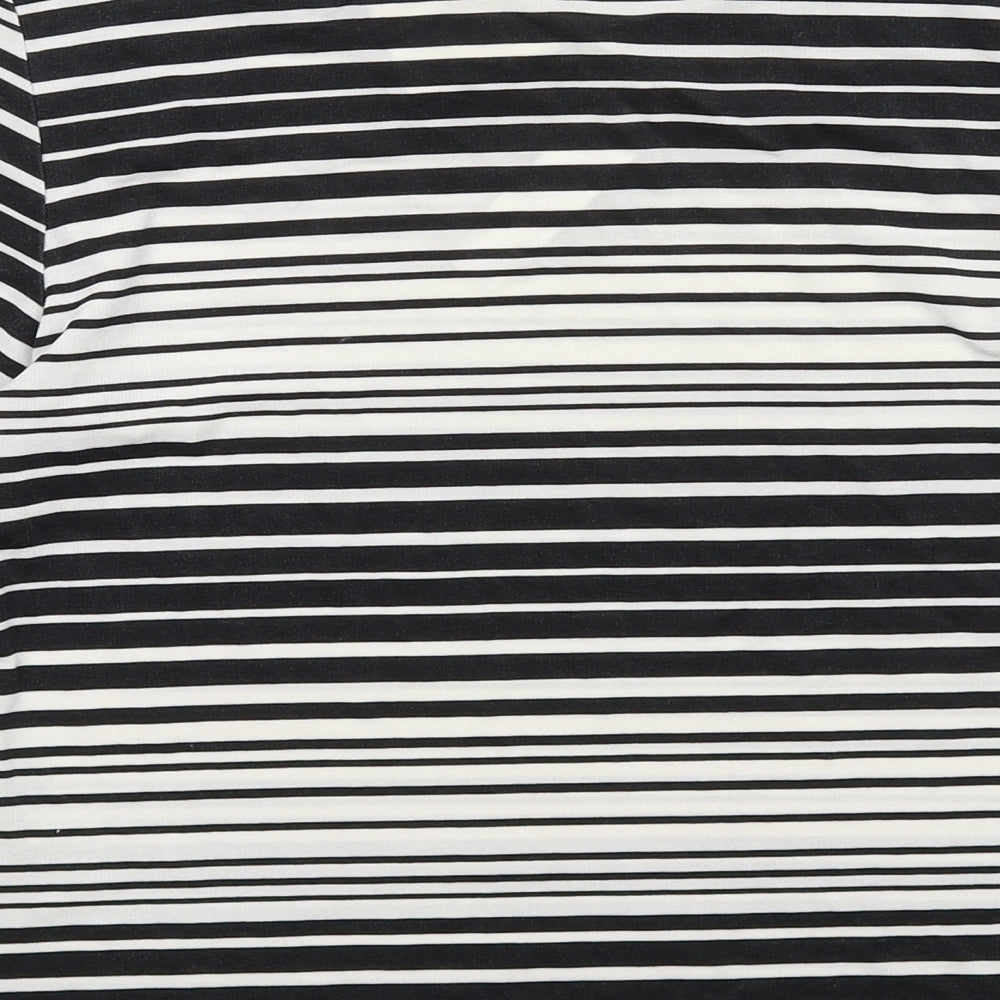 Kathy Ireland Womens Black Striped Polyester Basic T-Shirt Size 10 Boat Neck