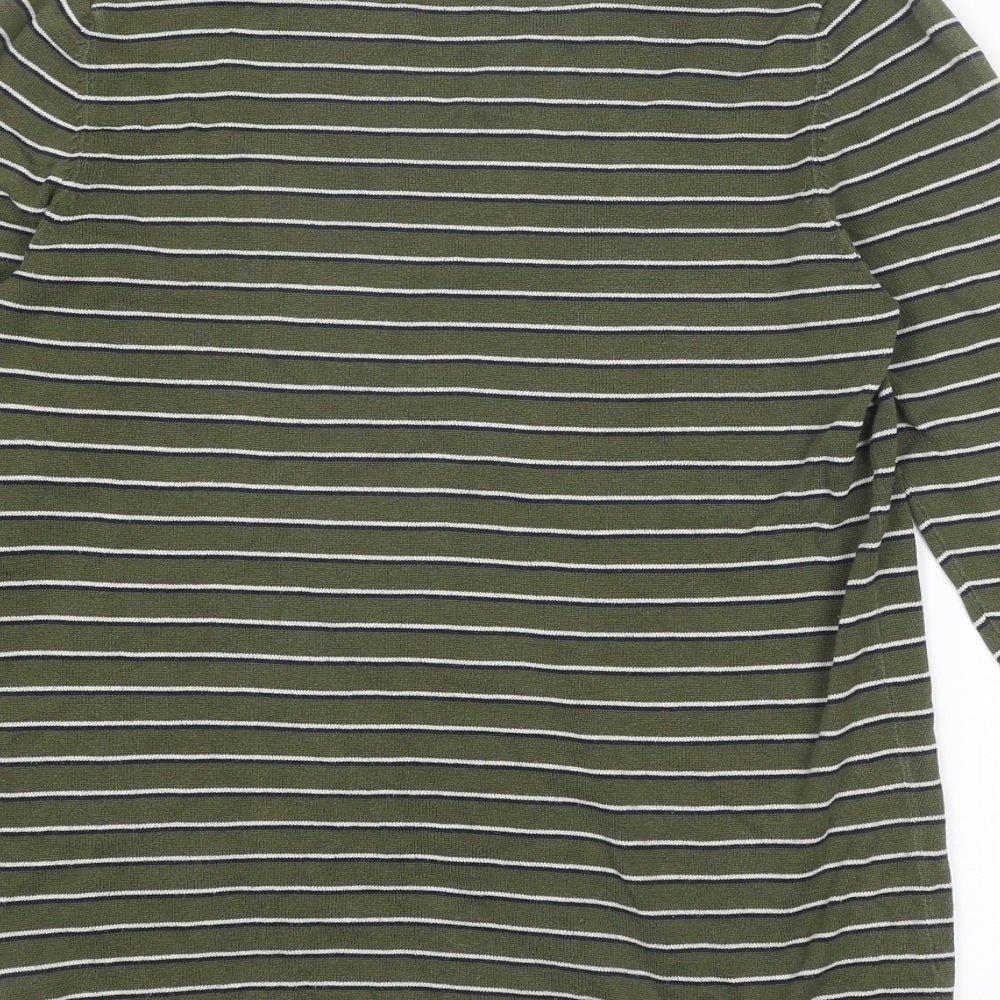 NEXT Mens Green Round Neck Striped Cotton Pullover Jumper Size S Long Sleeve