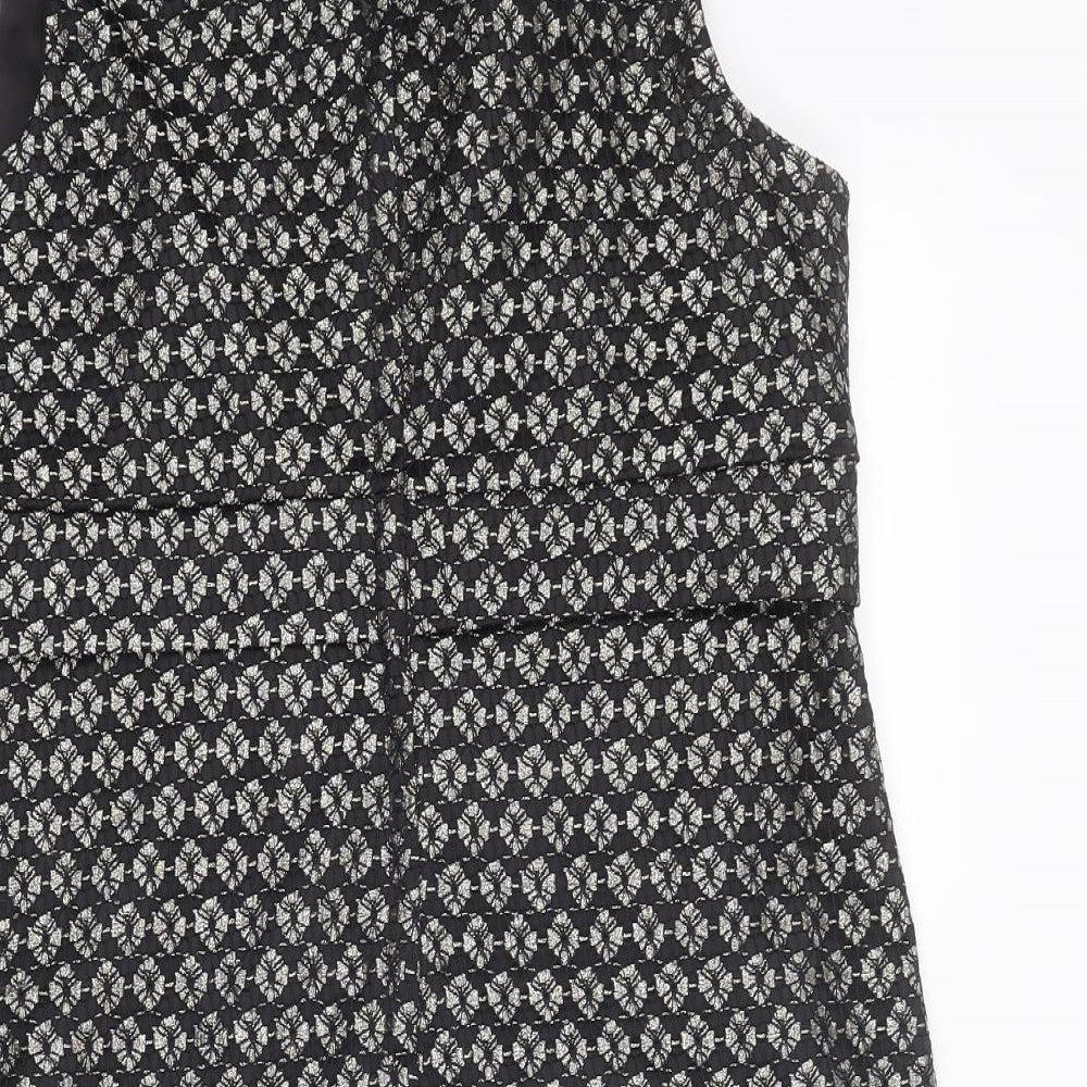 NEXT Womens Black Geometric Nylon Shift Size 14 Round Neck Zip