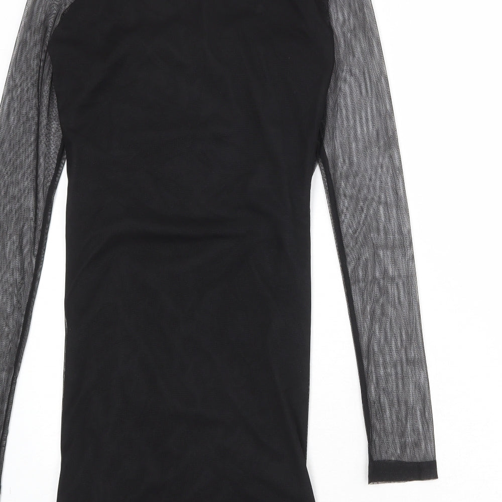 Boohoo Womens Black Polyester Shift Size 12 Square Neck Pullover - Sheer Sleeves