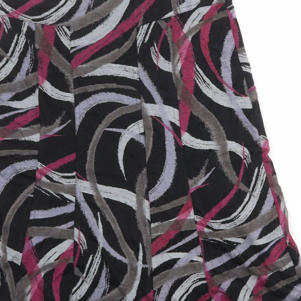 Brand and care label for Oscar B women’s multicoloured geometric polyester swing skirt, size UK 16