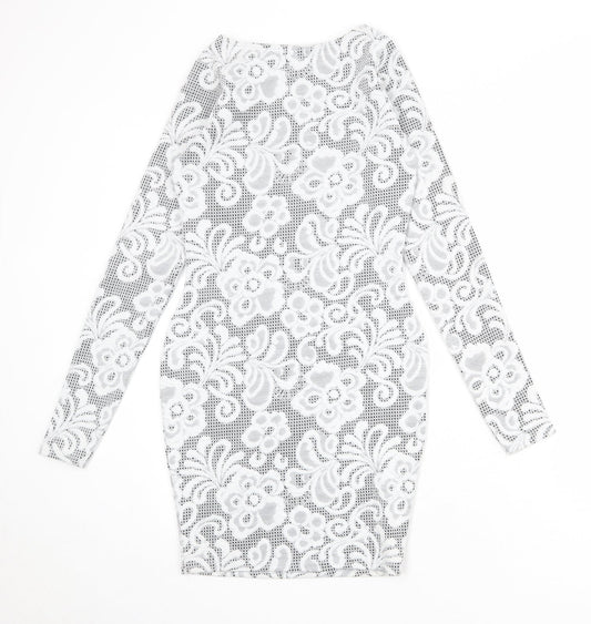 River Island Womens White Geometric Polyester Shift Size 8 Round Neck Pullover