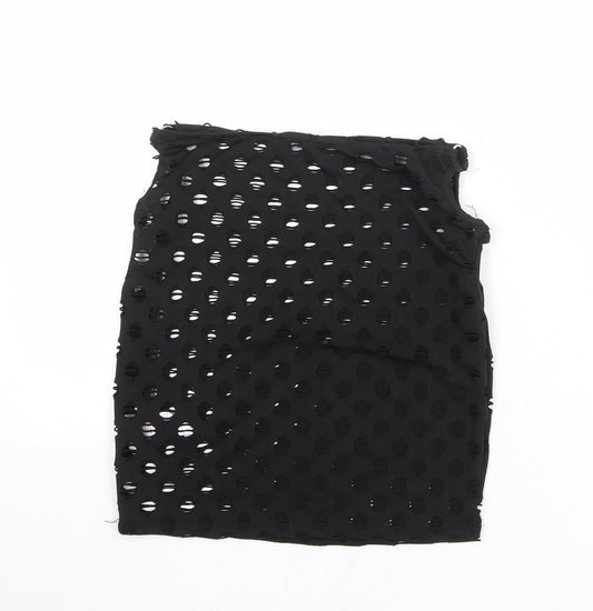 PRETTYLITTLETHING Womens Black Polka Dot Polyester Bandage Skirt Size 8 - Cut out side detail