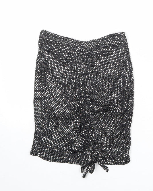 PRETTYLITTLETHING Womens Black Geometric Nylon Bandage Skirt Size 6