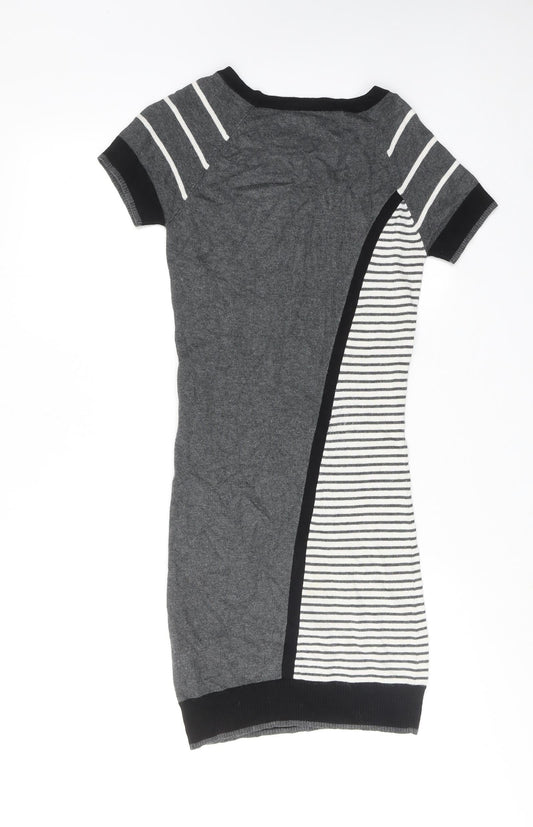 Warehouse Womens Grey Geometric Viscose Shift Size 6 Round Neck Pullover