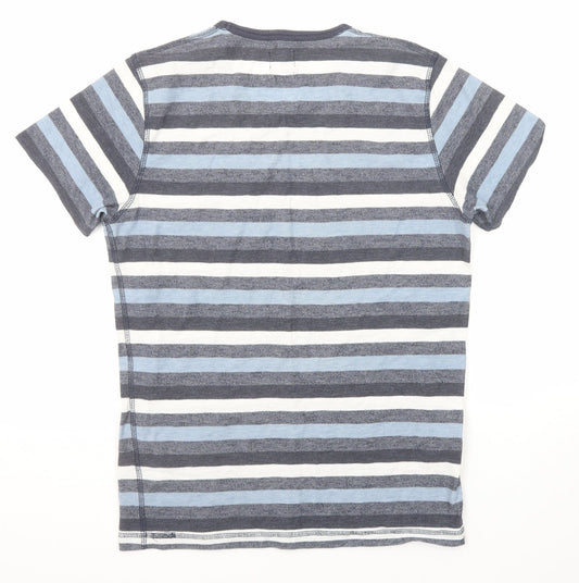 Selected Homme Mens Blue Striped Cotton T-Shirt Size S Round Neck
