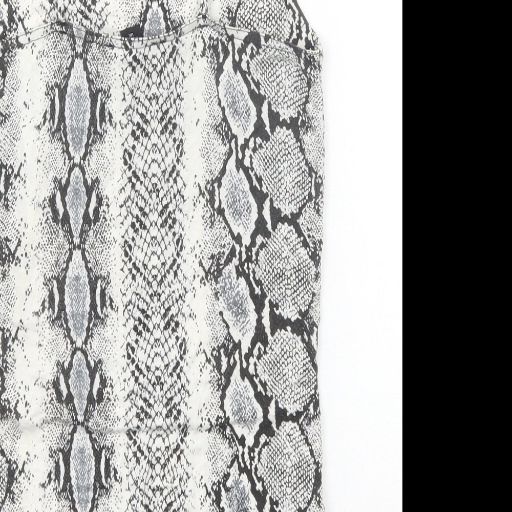 New Look Womens Black Animal Print Viscose Bodysuit One-Piece Size 10 Snap - Snakeskin Pattern