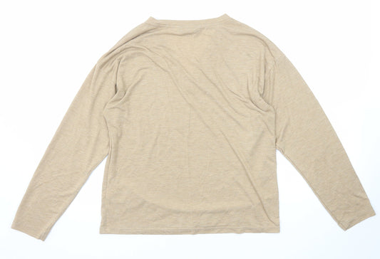 Marks and Spencer Womens Beige Polyester Basic T-Shirt Size 8 V-Neck
