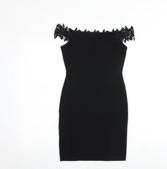 Miss Selfridge Womens Black Polyester Bodycon Size 4 Off the Shoulder Pullover