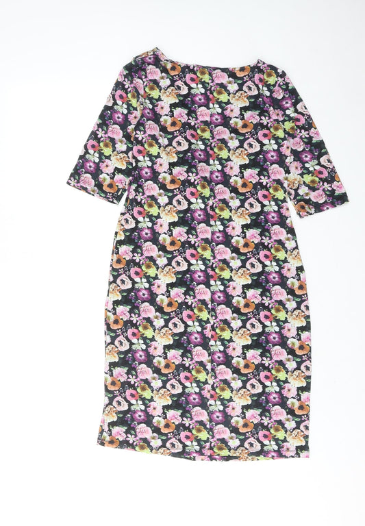 H&M Womens Multicoloured Floral Viscose A-Line Size S V-Neck Pullover