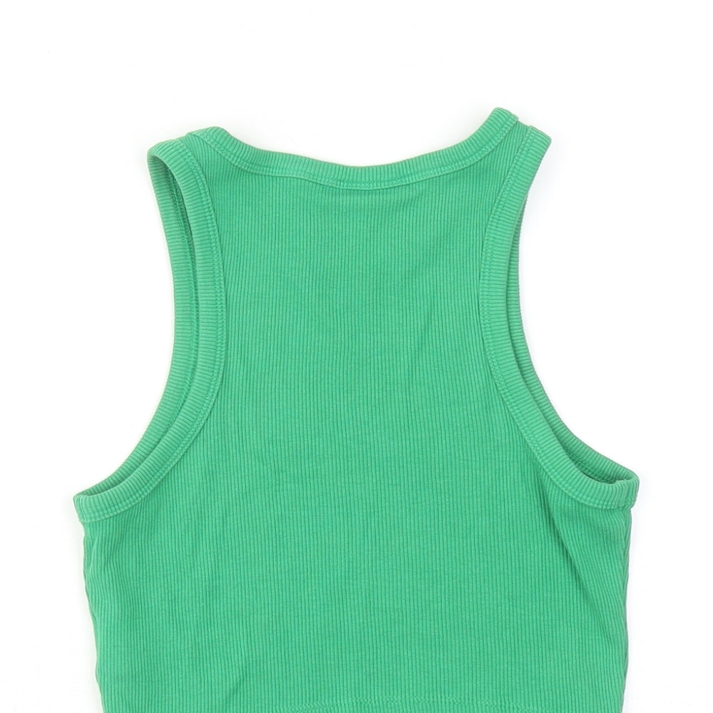Womens UK Size XS H&M Green Cropped Tank