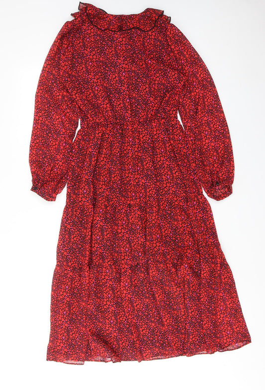 Savida Womens Red Geometric Polyester Maxi Size XS V-Neck Pullover - Heart pattern