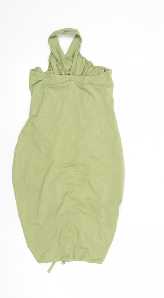 PRETTYLITTLETHING Womens Green Cotton Bodycon Size 12 Halter Button
