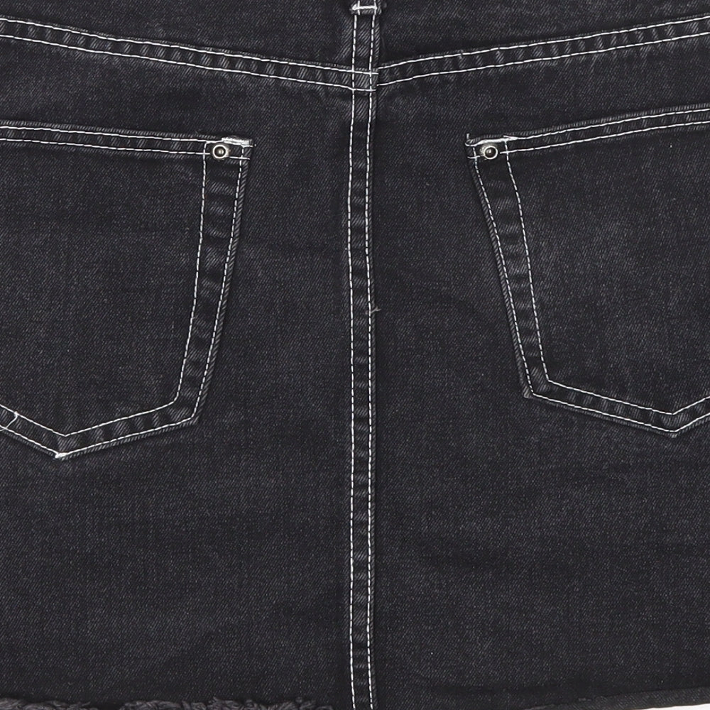 PRETTYLITTLETHING Womens Black Cotton Mini Skirt Size 10 Zip - Distressed look